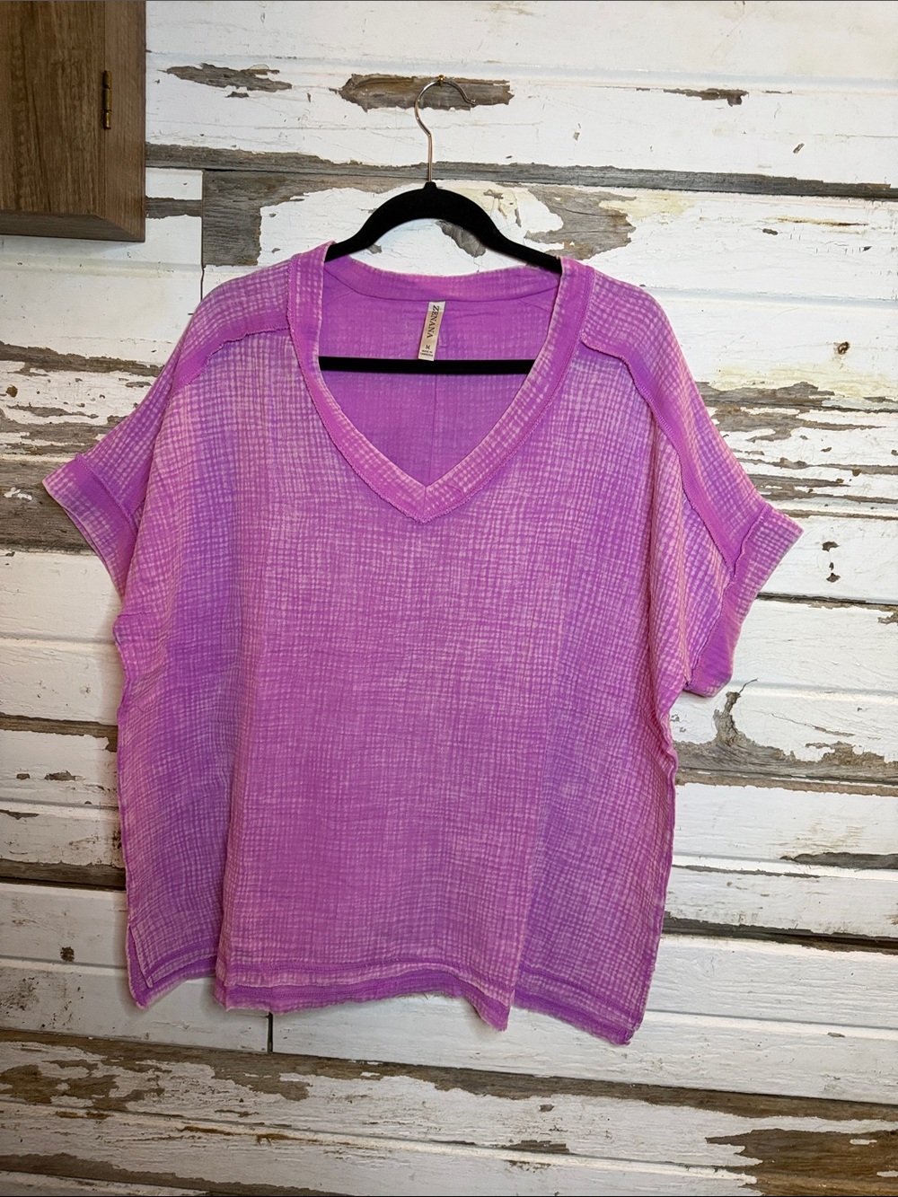 Zenana Outfitters Lavender-Pink V-Neck Short Sleeve Top(25